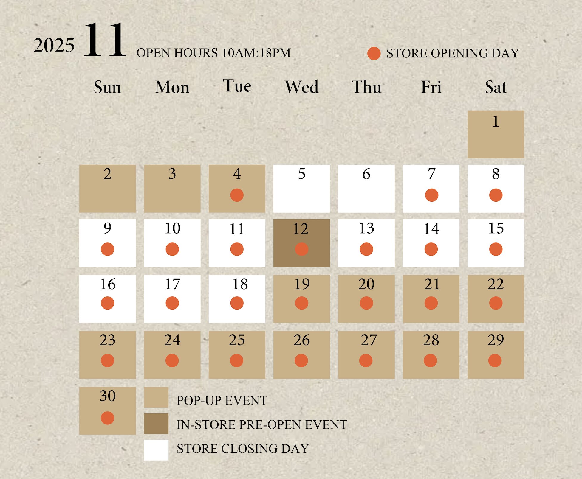 2025.11 営業時間とイベントお知らせカレンダー